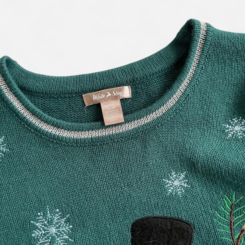 White Stag Lightweight Green Knit Embroidered Christmas Snowman Sweater XL - Picture 3 of 6